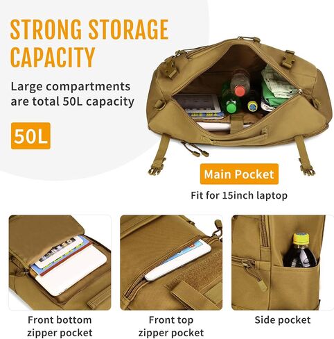 HUNTVP 50L 3 Way Tactical Military MOLLE Assault Backpack Modular WR Bag in Kuwait