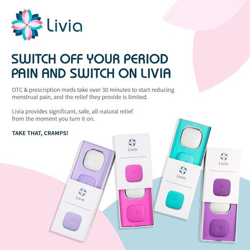 Livia Menstrual Pain Relief Device, Lavender - The Off Switch for Period Pain - Portable Unit with Stick-on Pads for Period Cramps - Rechargeable - Up to 12 Hours Battery Life - Complete Kit in Kuwait