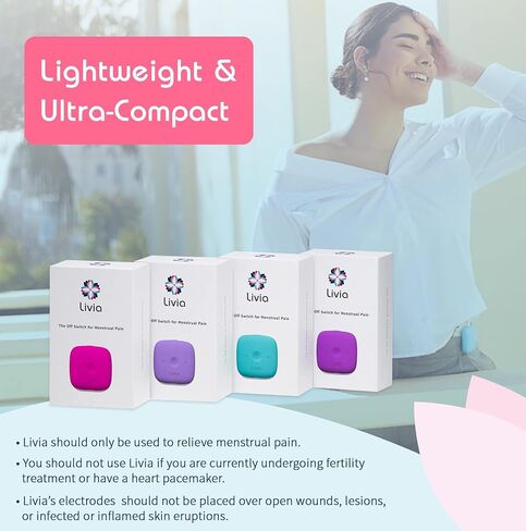 Livia Menstrual Pain Relief Device, Lavender - The Off Switch for Period Pain - Portable Unit with Stick-on Pads for Period Cramps - Rechargeable - Up to 12 Hours Battery Life - Complete Kit in Kuwait