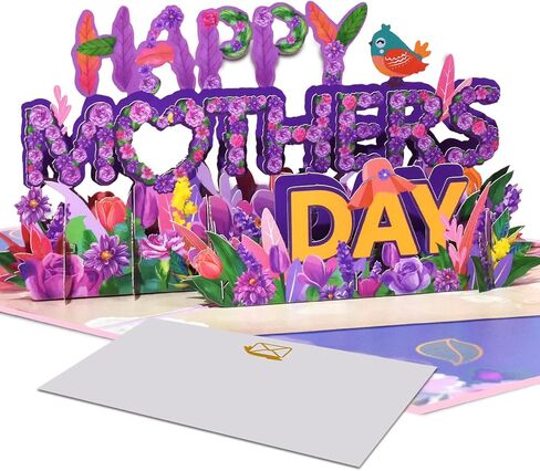 البطاقة المنبثقة في عيد الأم ، بطاقة عيد الأم السعيدة مع زهور حديقة الزهور الزهور الزهور الورود ديزي بيرد ، بطاقة تهنئة أنيقة لزوجة الأم زوجة زوجة الجدة أخت العمة in Kuwait
