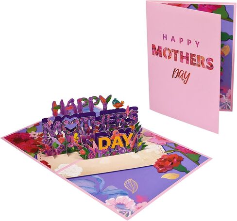 البطاقة المنبثقة في عيد الأم ، بطاقة عيد الأم السعيدة مع زهور حديقة الزهور الزهور الزهور الورود ديزي بيرد ، بطاقة تهنئة أنيقة لزوجة الأم زوجة زوجة الجدة أخت العمة in Kuwait
