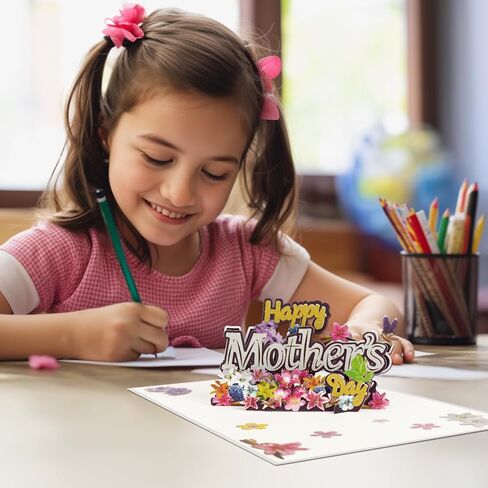 البطاقة المنبثقة في عيد الأم ، بطاقة عيد الأم السعيدة مع زهور حديقة الزهور الزهور الزهور الورود ديزي بيرد ، بطاقة تهنئة أنيقة لزوجة الأم زوجة زوجة الجدة أخت العمة in Kuwait