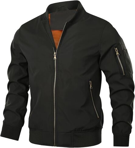 HOOD CREW Men’s Bomber Jacket Lightweight Casual Stylish Spring Fall Windbreaker Zip Up Outwear Coat with Pockets in Saudi Arabia