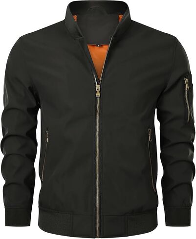 HOOD CREW Men’s Bomber Jacket Lightweight Casual Stylish Spring Fall Windbreaker Zip Up Outwear Coat with Pockets in Saudi Arabia
