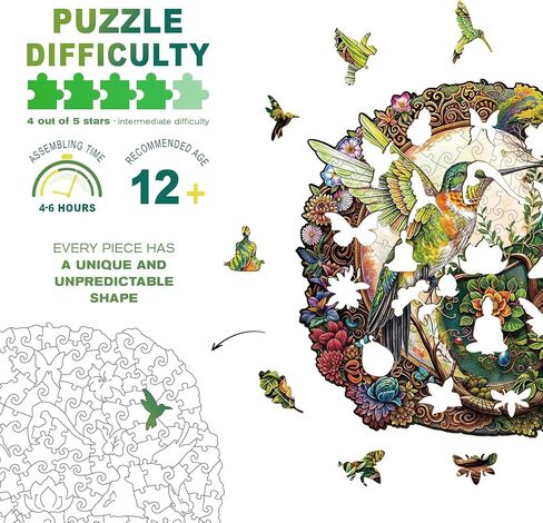 Wooden Hummingbird Puzzles - Unique Shaped Wooden Puzzles for Adults - Yin Yang Hummingbird Wooden Jigsaw Puzzles - Animal Wooden Puzzle Creative Birthday Gifts - Puzzle Toys - 300pcs in Kuwait