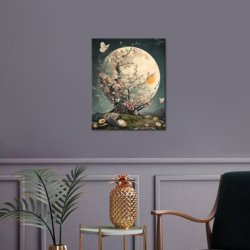 DIY Easter Paint by Numbers Kit for Adults, Peach Trees Under The Moon Party Paint by Numbers, Tree of Life Abstract Artwork Paint by Numbers Kit Beginner for Home Wall Painting Decor Gift, 16"x 20" in Saudi Arabia