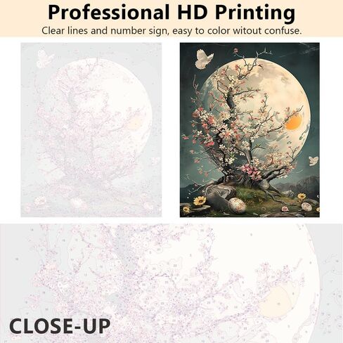 DIY Easter Paint by Numbers Kit for Adults, Peach Trees Under The Moon Party Paint by Numbers, Tree of Life Abstract Artwork Paint by Numbers Kit Beginner for Home Wall Painting Decor Gift, 16"x 20" in Saudi Arabia