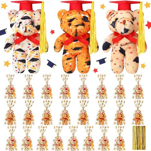 24 Set Mini Graduation Plush Bear with Gift Bag Grad Stuffed Animal Bear with Graduation Hat Class of 2025 Mini Animal for Grad Party Supplies, 4 Inch(Red) in Saudi Arabia