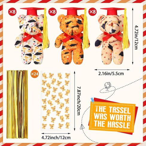 24 Set Mini Graduation Plush Bear with Gift Bag Grad Stuffed Animal Bear with Graduation Hat Class of 2025 Mini Animal for Grad Party Supplies, 4 Inch(Red) in Saudi Arabia