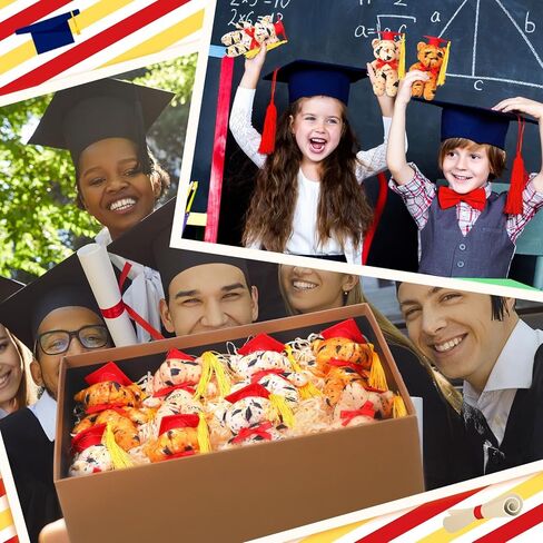 24 Set Mini Graduation Plush Bear with Gift Bag Grad Stuffed Animal Bear with Graduation Hat Class of 2025 Mini Animal for Grad Party Supplies, 4 Inch(Red) in Saudi Arabia