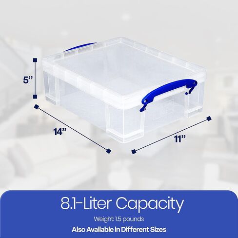 Really Useful Box Stackable 8.1 Liter Plastic Storage Container Bin with Snap Lid & Built-In Clip Lock Handles for Home & Office Organization (5 Pack) in Saudi Arabia