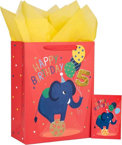 LoveInside 1st Birthday First Feephant Bag مع ورق منسجة ، وعلامة هدية وبطاقة تحية للحفلة ، والاستحمام الطفل ، وأكثر من 10 "× 5" × 13 "، 1 أجهزة كمبيوتر ، 1 سنة in Saudi Arabia