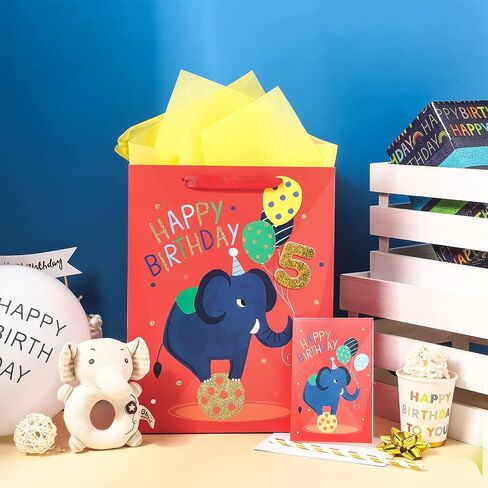 LoveInside 1st Birthday First Feephant Bag مع ورق منسجة ، وعلامة هدية وبطاقة تحية للحفلة ، والاستحمام الطفل ، وأكثر من 10 "× 5" × 13 "، 1 أجهزة كمبيوتر ، 1 سنة in Saudi Arabia