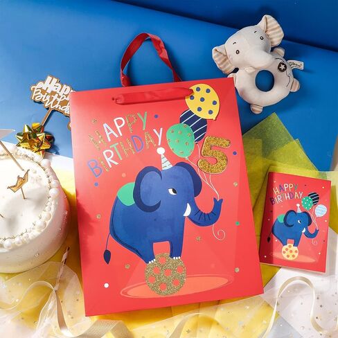 LoveInside 1st Birthday First Feephant Bag مع ورق منسجة ، وعلامة هدية وبطاقة تحية للحفلة ، والاستحمام الطفل ، وأكثر من 10 "× 5" × 13 "، 1 أجهزة كمبيوتر ، 1 سنة in Saudi Arabia