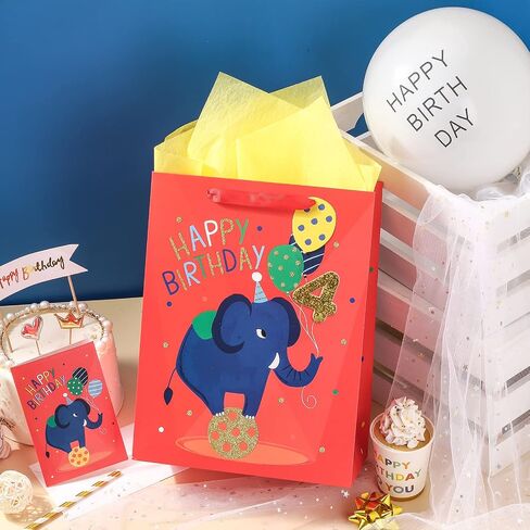LoveInside 1st Birthday First Feephant Bag مع ورق منسجة ، وعلامة هدية وبطاقة تحية للحفلة ، والاستحمام الطفل ، وأكثر من 10 "× 5" × 13 "، 1 أجهزة كمبيوتر ، 1 سنة in Saudi Arabia