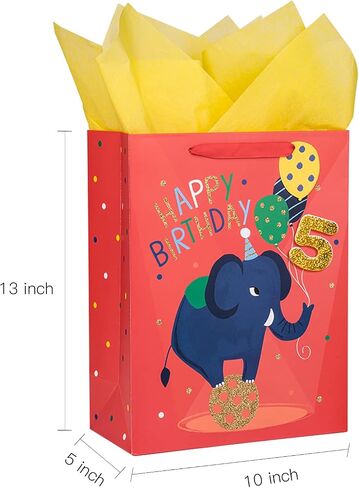LoveInside 1st Birthday First Feephant Bag مع ورق منسجة ، وعلامة هدية وبطاقة تحية للحفلة ، والاستحمام الطفل ، وأكثر من 10 "× 5" × 13 "، 1 أجهزة كمبيوتر ، 1 سنة in Saudi Arabia
