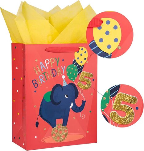 LoveInside 1st Birthday First Feephant Bag مع ورق منسجة ، وعلامة هدية وبطاقة تحية للحفلة ، والاستحمام الطفل ، وأكثر من 10 "× 5" × 13 "، 1 أجهزة كمبيوتر ، 1 سنة in Saudi Arabia