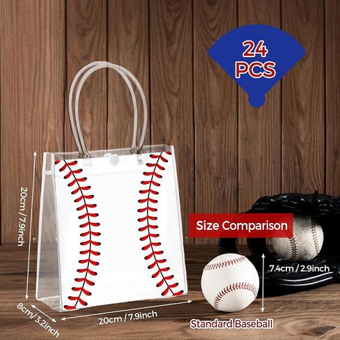24 Pcs Baseball Clear PVC Gift Party Bags with Handles Bulk Football Transparent Treat Goodie Tote Sport Clear PVC Snack Bag for Boys Birthday Party Favor Baby Shower Decorations Supplies in Saudi Arabia