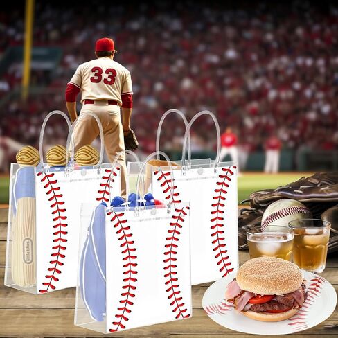 24 Pcs Baseball Clear PVC Gift Party Bags with Handles Bulk Football Transparent Treat Goodie Tote Sport Clear PVC Snack Bag for Boys Birthday Party Favor Baby Shower Decorations Supplies in Saudi Arabia
