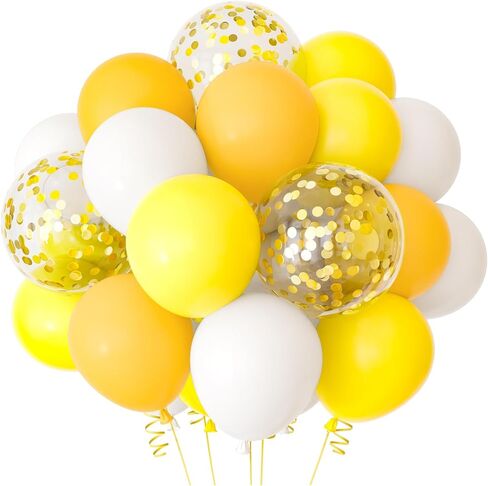 NEBURORA 60pcs Yellow Balloon Arch Kit 12inch Pastel Yellow Gold White Confetti Balloons with Ribbons for Sunflower Honeybee Theme Party Background Birthday Indoor and Outdoor Decorations in Saudi Arabia