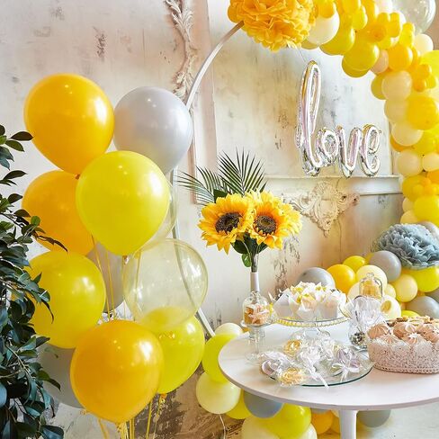 NEBURORA 60pcs Yellow Balloon Arch Kit 12inch Pastel Yellow Gold White Confetti Balloons with Ribbons for Sunflower Honeybee Theme Party Background Birthday Indoor and Outdoor Decorations in Saudi Arabia