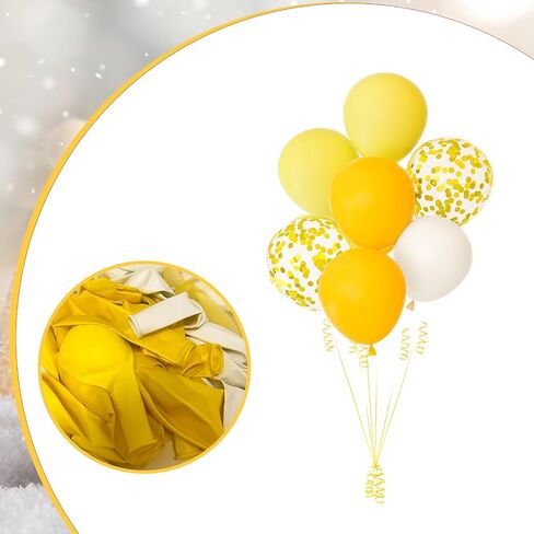 NEBURORA 60pcs Yellow Balloon Arch Kit 12inch Pastel Yellow Gold White Confetti Balloons with Ribbons for Sunflower Honeybee Theme Party Background Birthday Indoor and Outdoor Decorations in Saudi Arabia