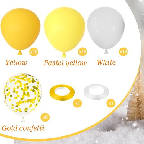 NEBURORA 60pcs Yellow Balloon Arch Kit 12inch Pastel Yellow Gold White Confetti Balloons with Ribbons for Sunflower Honeybee Theme Party Background Birthday Indoor and Outdoor Decorations in Saudi Arabia