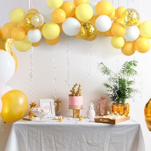 NEBURORA 60pcs Yellow Balloon Arch Kit 12inch Pastel Yellow Gold White Confetti Balloons with Ribbons for Sunflower Honeybee Theme Party Background Birthday Indoor and Outdoor Decorations in Saudi Arabia