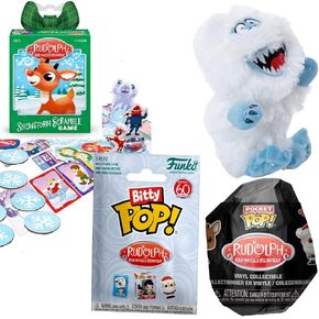 Rudolph Monster Christmas Figure Bumble + Bitty Pop! طابع رنة حمراء صغيرة مجمعة مع الفحم بنت بحجم 3D الأعمى الأعمى وتجهيز العاصفة الثلجية 4 عناصر
