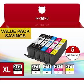270XL 271XL Compatible for Canon 270 271 Ink Cartridges PGI-270XL CLI-271XL Work with Canon MG6820 MG6821 TS6020 TS9020 MG7720 MG5720 MG5721 MG5722 (5 Combo Pack)
