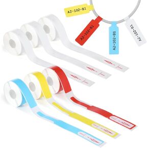 6 Rolls Thermal Wire Cord Labels, Colorful Waterproof Wire Labels, 65 Labels Per Roll, Tear-Resistant Thermal Self-Adhesive Wire Label, Tag Stickers Compatible with YCN D30 D35 Label Makers