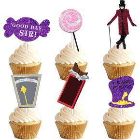 Handsome Sir Lollipop Chocolate Dessert Cupcake Topper Adventure Fantasy Comedy Theme Decorations Men Women Boys Girls Happy Birthday Party Decor Supplies 18pcs Glitter