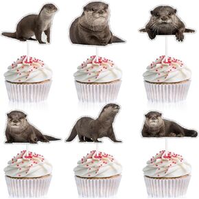 18pcs cartoon cartoon otter ، Sea Otter Animal لهم مجموعة ديكورات عيد ميلاد سعيد - مثالية للبنين حفلة عيد ميلاد الفتيات ، استحمام الطفل ، مواضيع حيوانات kawaii zoo لوازم الزخارف - Liangss