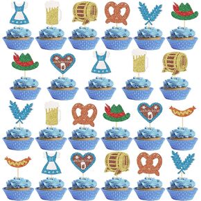 Glitter Oktoberfest Cupcake Toppres ، اختيارات كعكة البيرة الألمانية ، زخارف مهرجان أكتوبر ، مهرجان بافاري كب كيك توبريس ، ديكورات حفلات أكتوبر ، 24 مساءً