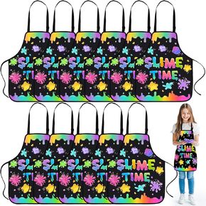 Coume Slime Time Kid Paint Aprons It's Slime Time Apron Waterproof Cooking Bibs for Age 3-7 Years Slime Time Party Supplies