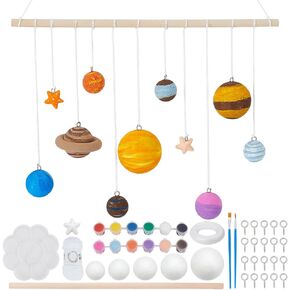 WEBEEDY DIY Solar Foam Ball Wall Hanging Kit Unpainted Hanging Solar Project Kit for Crafts Making,Solar System Model with Foam Balls Pigment Brush for Party Hanging Decor Christmas Birthday Gift