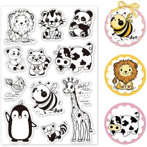 PH PandaHall Animals Clear Stamps for Card Making, Clear Silicone Stamp Lion/Penguin/Giraffe Transparent Craft Seal Stamp Rubber Stamp for DIY Scrapbooking Album Journal Notebook Decor Handmade Crafts