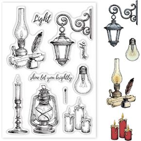 GLOBLELAND Vintage Lights Silicone Clear Stamp Candles and Street Lamp Transparent Silicone Stamp Light Bulbs Rubber Stamp for Scrapbook Journal Card Making