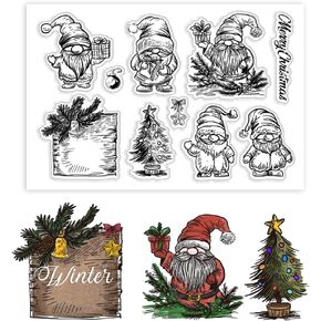 PH PandaHall Christmas Gnome Clear Stamps for Card Making, Christmas Tree Craft Stamp Rubber Stamps Star Transparent Silicone Stamp for Journal Album Card DIY Crafts Making Scrapbooking Decor