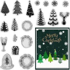 Threetols Tree Background Clear Silicone Stamps Decorative Forest Stamps with Sentiment Tree Frame Clear Rubber Stamps for Holiday Card Making DIY Photo Album