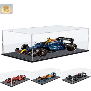 Thickened Clear Acrylic Display Case for Lego 10330 10295 42176 10337 42170 75376 Collectibles, Transparent Box Dustproof Protection with Wood-Plastic Base & String Light, Black Inside 15.7x7.9x7.9in