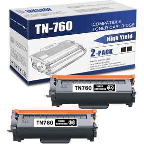 TN760 Compatible TN-760 Black High Yield Toner Cartridge Replacement for Brother TN-760 DCP-L2550DW MFC-L2710DW MFC-L2750DW HL-L2350DW Toner (2 Pack).