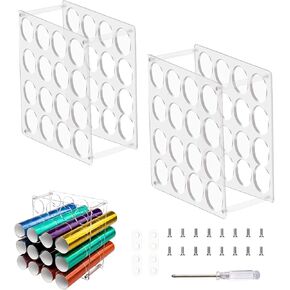 2 PCS Vinyl Roll Storage Rack, Acrylic Storage Organizer Vinyl Roll Holder for Crafting and Storage, Storage Organizer Store 32 Rolls for Craft Room Vinyl Rolls Fabric Rolls, Clear