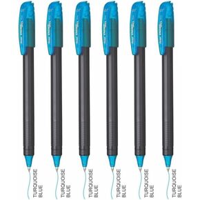 Pentel Energel 0.7 مم حزمة قلم جل الأسطوانة المعدنية من 6 ، اللون الأزرق الفيروز مع علامة الكمون الحرة/قلم المرتفع 1 قلم