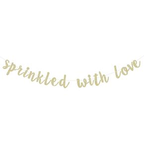 Gold Glitter Sprinkled with Love Banner for Baby Shower Bridal Shower Gender Reveal Party Paper Sign Dessert Bar Bunting