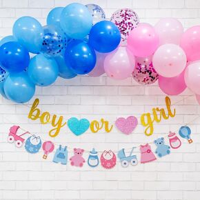 Katchon ، Glitter Pink أو Blue We Love You Lanner - 10 أقدام ، لا DIY | صبي أو فتاة الجنس تكشف لافتة مع مروحة الورق مرواة ، والكشف عن جنس الطفل ديكورات | يكشف النوع الاجتماعي الوردي والأزرق عن الزخارف