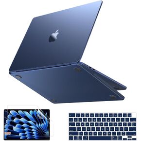 AKIT Compatible with MacBook Air 13 Inch M4 M3 M2 Case A3240 A2681 A3113 2025 2024 2022 [Bare Slim] [Full Body] 13.6 Inch Midnight Blue Clear Protective Hard Cover + Keyboard Skin + Screen Protector