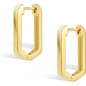925 Sterling Silver Hoop Earrings for Women Trendy Small Square Hypoallergenic 14K Gold Plated Hoop Earrings Geometric Minimalist Rectangle Hoops Earrings