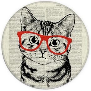 قطة Knibeo Retro Hipster مع أكواب حمراء مقاومة للماء ، وسادة فأر مستديرة صغيرة ، 7.9 × 7.9 بوصة من القاعدة المطاطية غير المنقولة الزخرفية للمكتب المكتبي DORM Decor