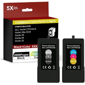 عالي السعة Verite 5 استبدال خرطوشة الحبر لـ Verite 5 XXXXXL لـ Verite 55W Eco Verite 55 Eco Verite 65 XXXXXL VERITE 55 XXXXXL PLUS (2PACK 1BLACK 1COLOR)